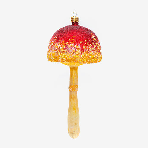 john derian Yellow & Red Mushroom Ornament Add to cart All Holiday ornaments and items are final sale and are not eligible for return or exchange.  With its bright yellow & red hues and whimsical spotted details this eccentric