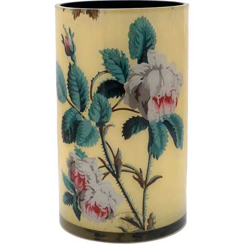 John Derian Yellow Rose Garden 12" Cylinder Vase W/ Liner