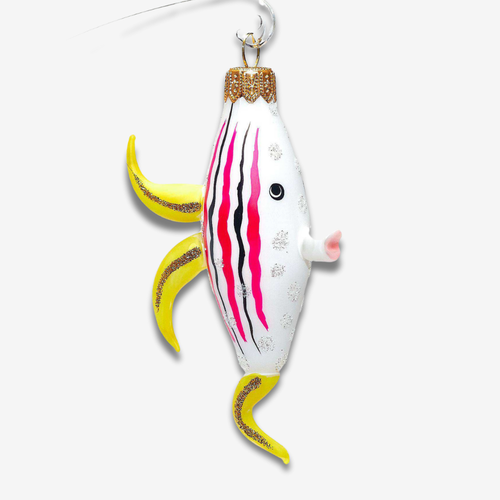 john derian Yellow & White Fish Ornament Add to cart All Holiday ornaments and items are final sale and are not eligible for return or exchange.  Catch of the day Add a touch of the nautical charm to your holiday décor with th