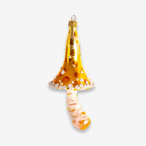 john derian Yellow & White Long Top Mushroom Ornament Add to cart All Holiday ornaments and items are final sale and are not eligible for return or exchange.  With its bright orange and yellow hues and whimsical details this ec