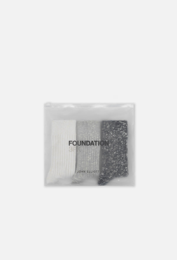 John Elliott Foundation 3 Pack Socks Grey X Ivory X Black
