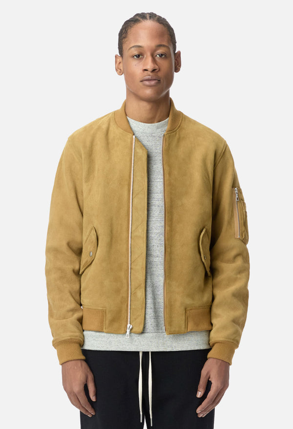 John Elliott Leather Bogota Bomber Tan Suede