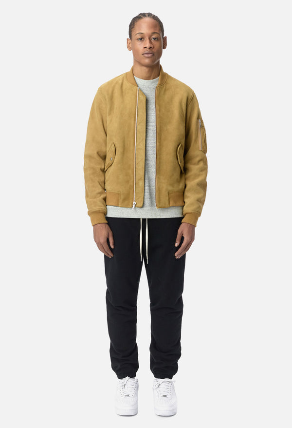 John Elliott Leather Bogota Bomber Tan Suede