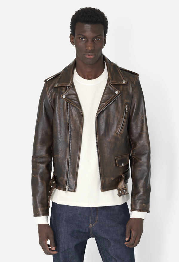 John Elliott Leather Moto Jacket Tobacco