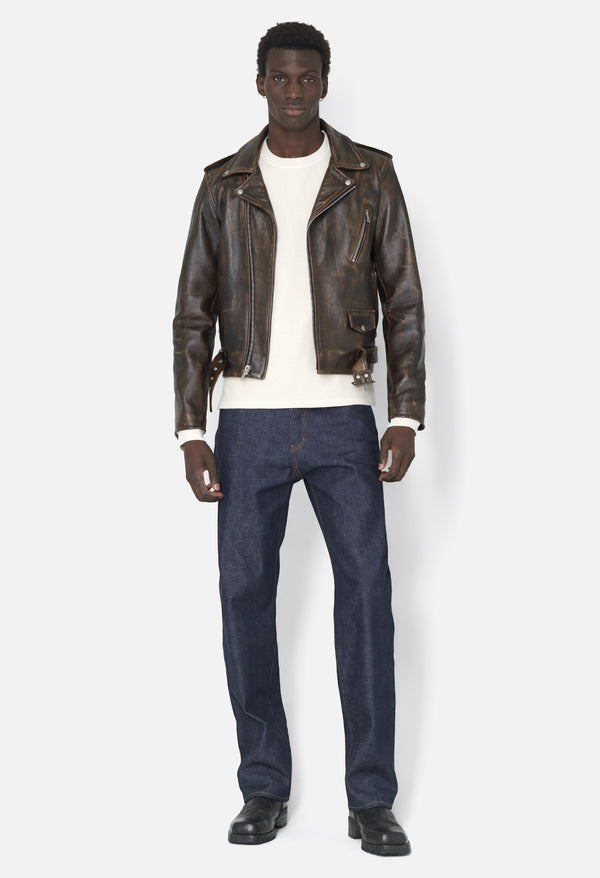 John Elliott Leather Moto Jacket Tobacco
