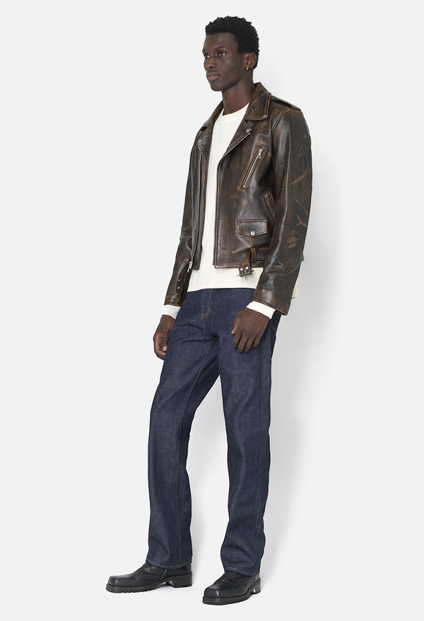 John Elliott Leather Moto Jacket Tobacco