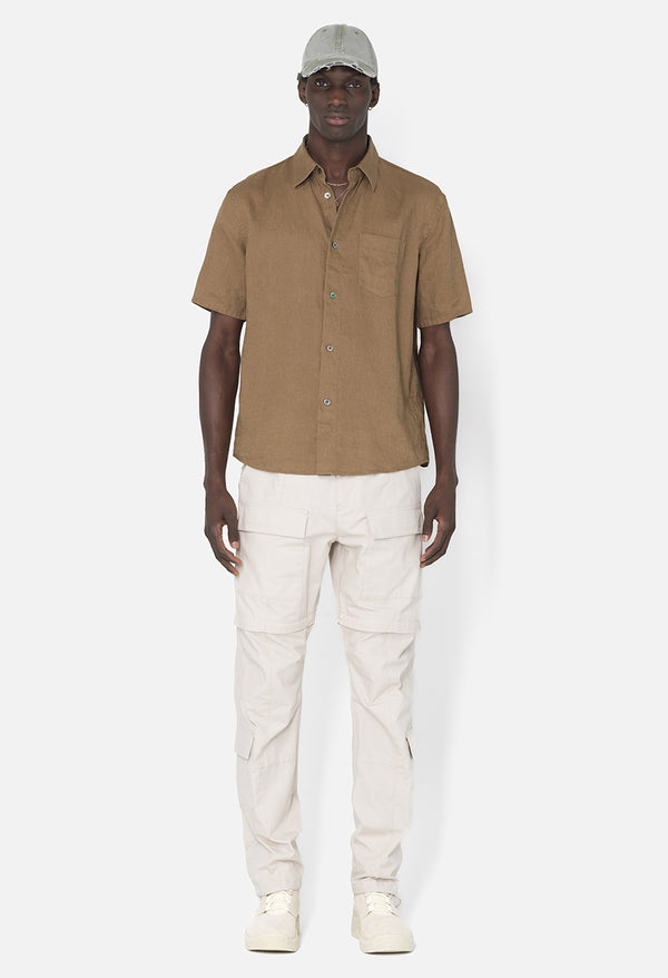 John Elliott Linen SS Cloak Button Up Brown