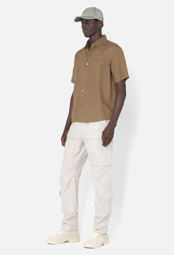 John Elliott Linen SS Cloak Button Up Brown