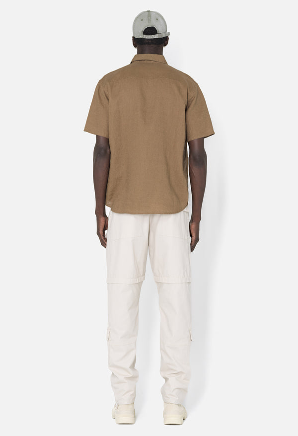 John Elliott Linen SS Cloak Button Up Brown