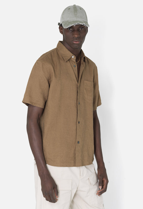 john elliott Linen SS Cloak Button Up Brown