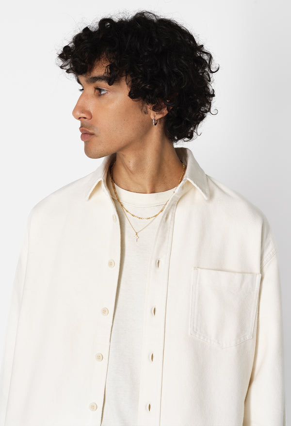 John Elliott Solid Hemi Oversized Shirt Salt