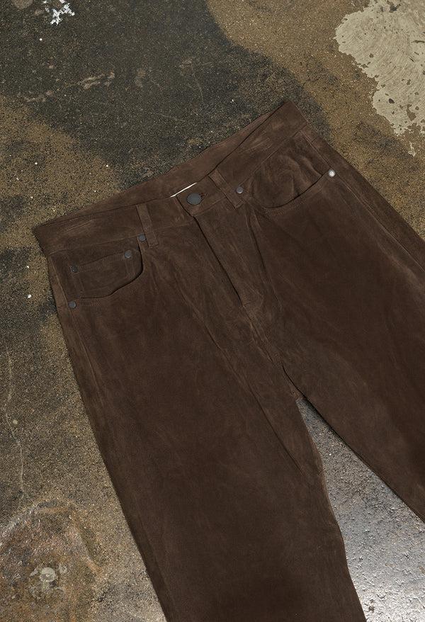 John Elliott Suede Sly High-Rise Straight Coffee