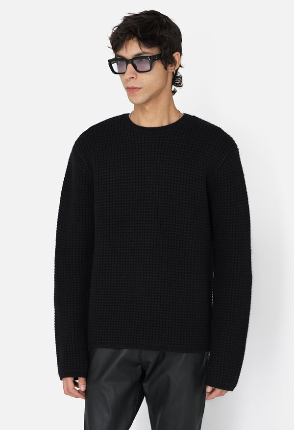 John Elliott Wool Waffle Knit Crew Black