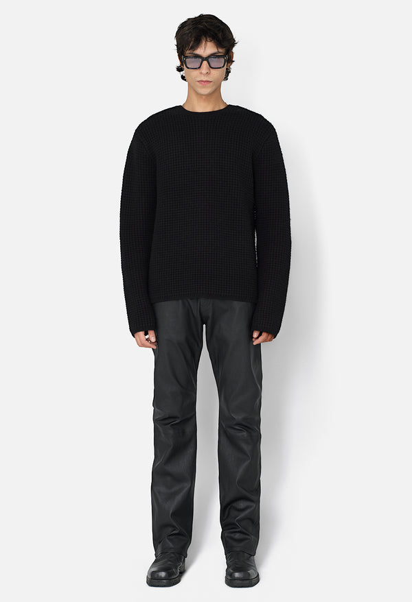 John Elliott Wool Waffle Knit Crew Black