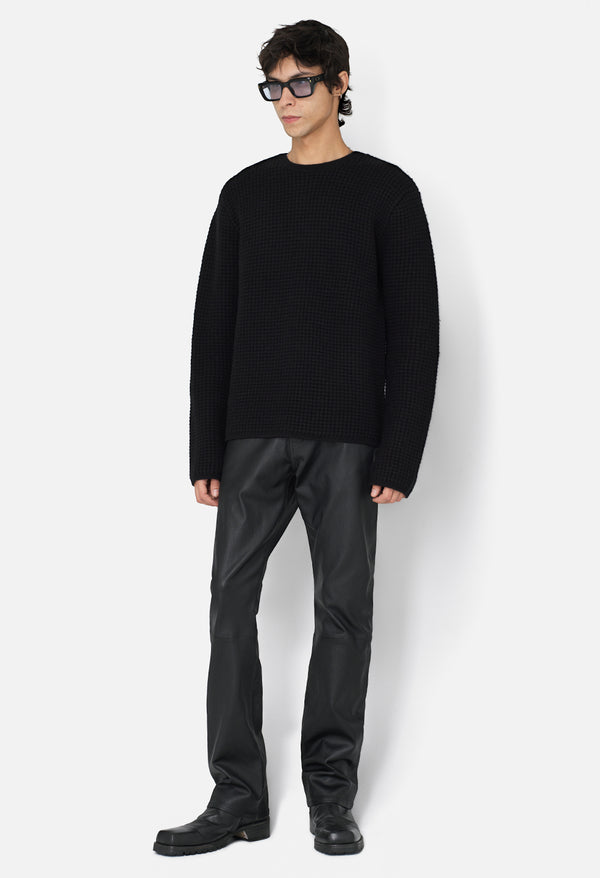 John Elliott Wool Waffle Knit Crew Black
