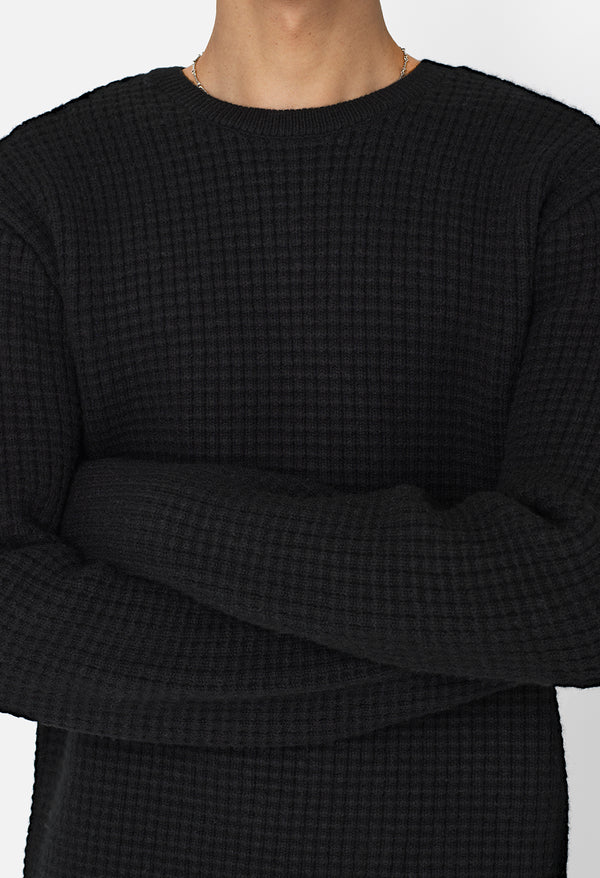 john elliott Wool Waffle Knit Crew Black