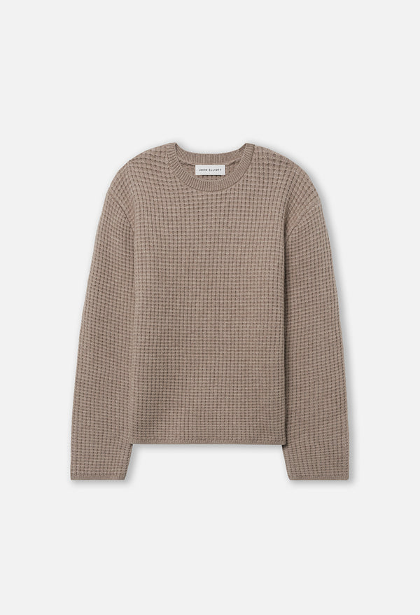 John Elliott Wool Waffle Knit Crew Wheat