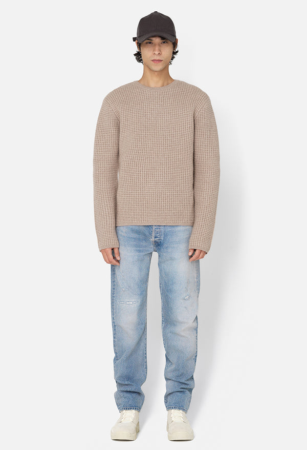 John Elliott Wool Waffle Knit Crew Wheat