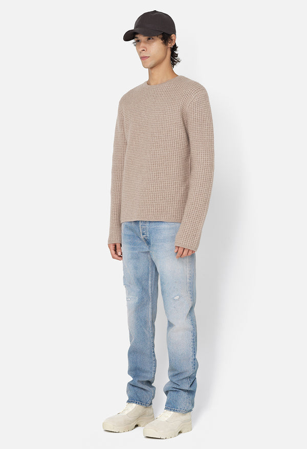 John Elliott Wool Waffle Knit Crew Wheat