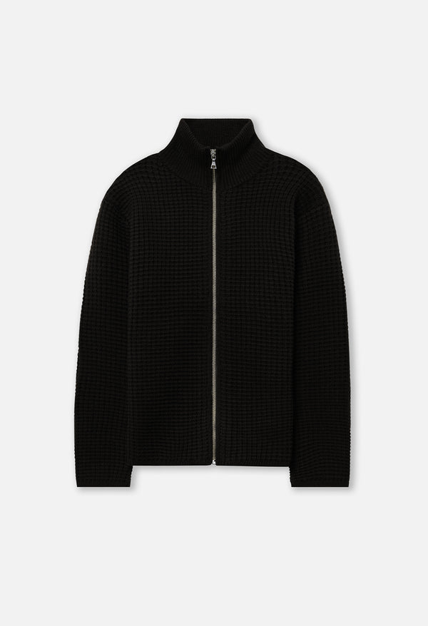 John Elliott Wool Waffle Knit Full-Zip Black