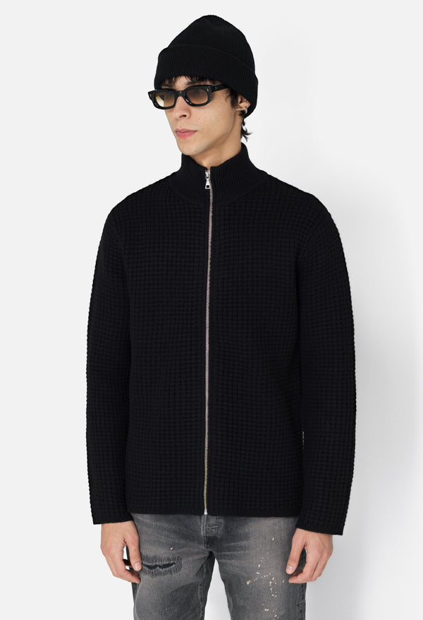 john elliott Wool Waffle Knit Full-Zip Black