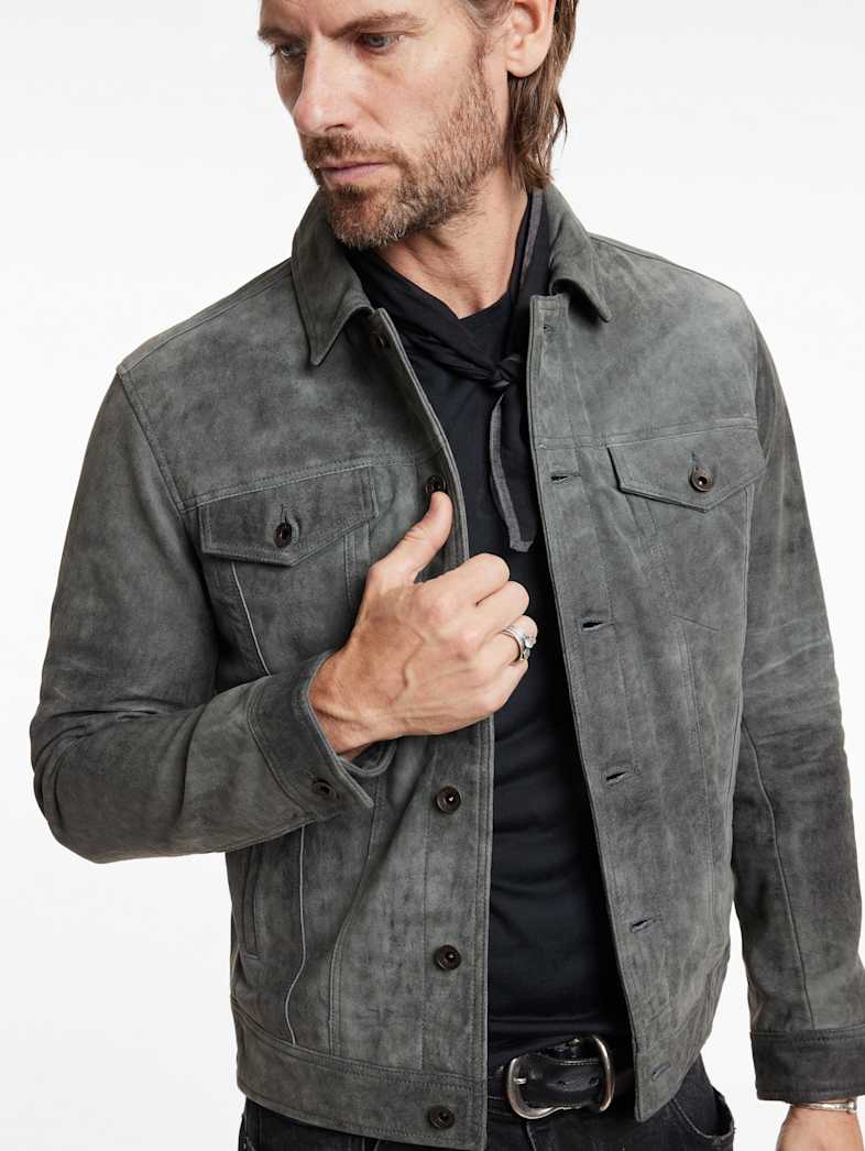 John Varvatos ANDREW TRUCKER JACKET Leather All Leather Leather Jackets ANDREW TRUCKER JACKET GREY STONE