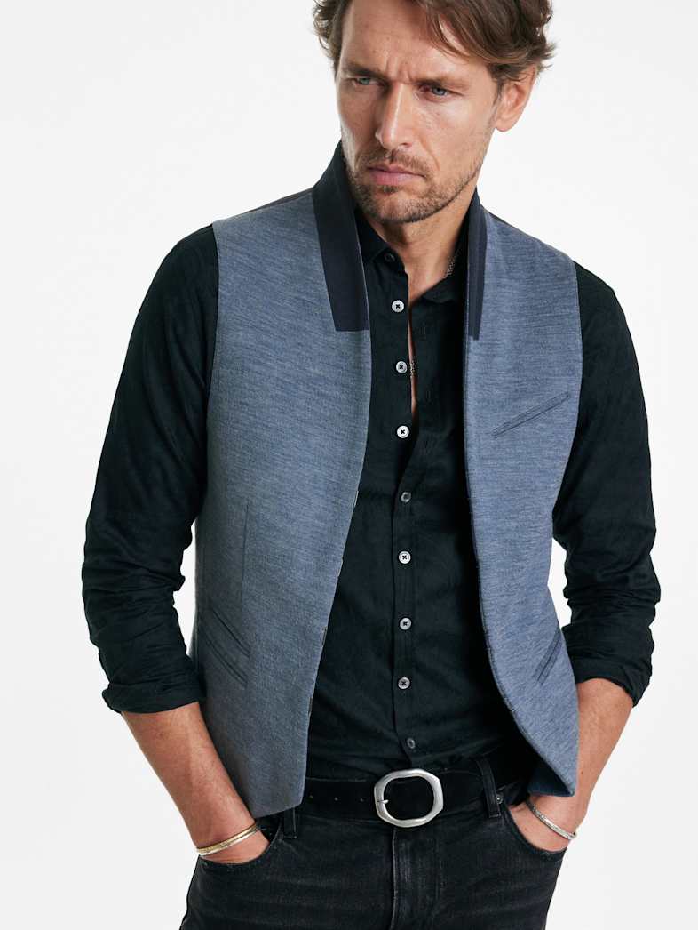 John Varvatos BELTON VEST Outlet Outlet Leather & Outerwear BELTON VEST POWDER BLUE