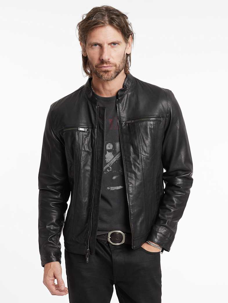 John Varvatos BRANDO BAND COLLAR JACKET Leather All Leather Leather Jackets BRANDO BAND COLLAR JACKET BLACK