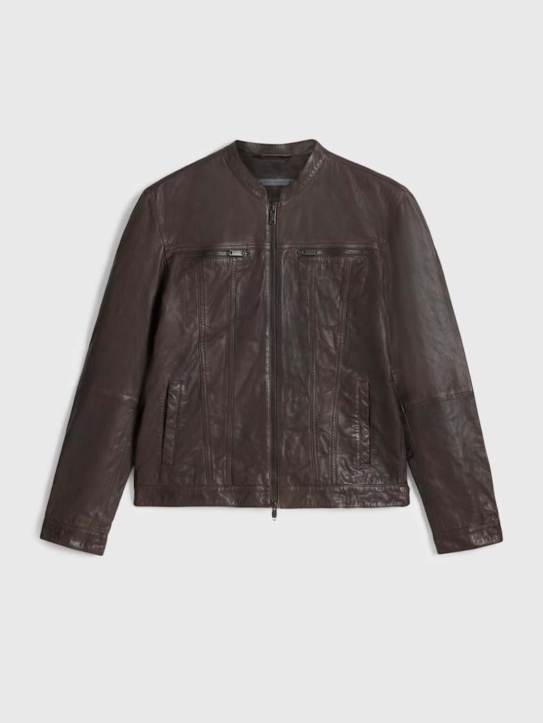John Varvatos BRANDO BAND COLLAR JACKET Outlet Outlet Leather & Outerwear BRANDO BAND COLLAR JACKET CHARC BROWN