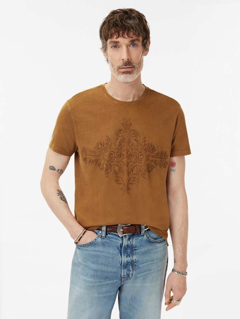 John Varvatos CENTER MOTIF TEE Clothing Tops Graphic Tees CENTER MOTIF TEE FLAX HEATHER
