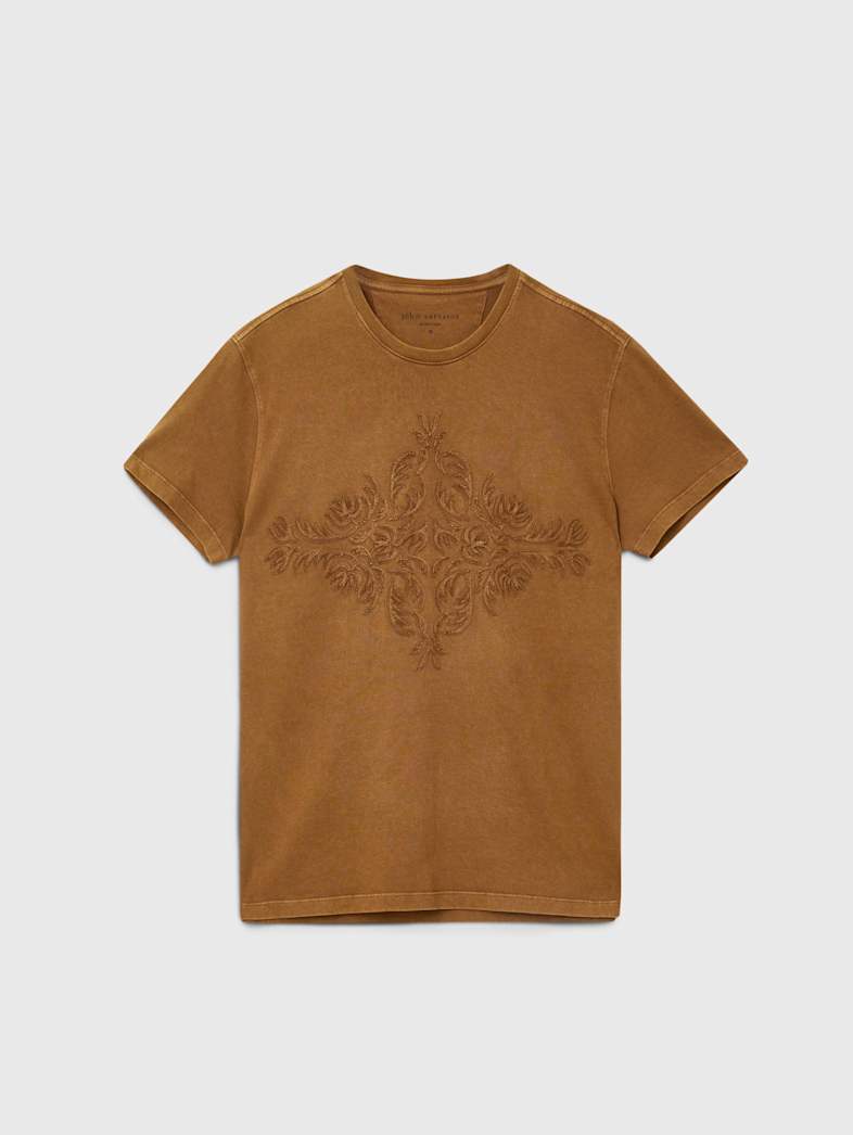john varvatos CENTER MOTIF TEE Clothing Tops Graphic Tees CENTER MOTIF TEE FLAX HEATHER