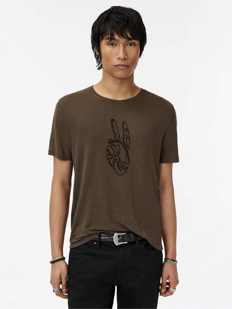 John Varvatos CORDING PEACE TEE Clothing Tops Graphic Tees CORDING PEACE TEE TEAKWOOD
