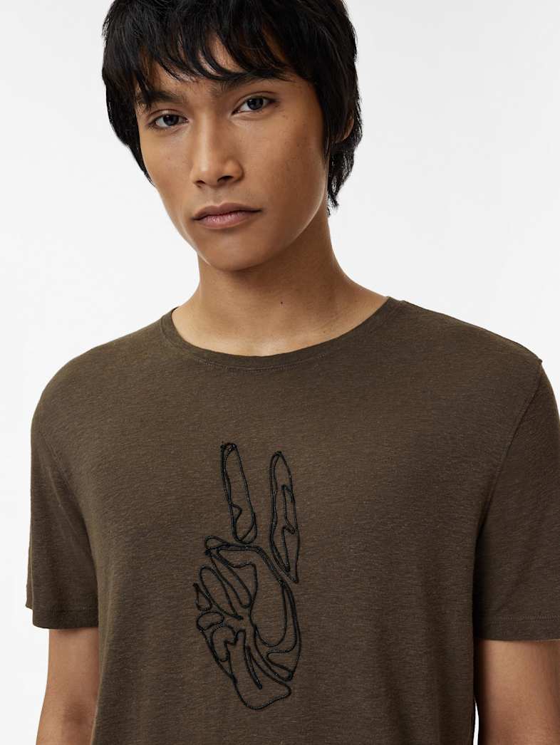 John Varvatos CORDING PEACE TEE Clothing Tops Graphic Tees CORDING PEACE TEE TEAKWOOD