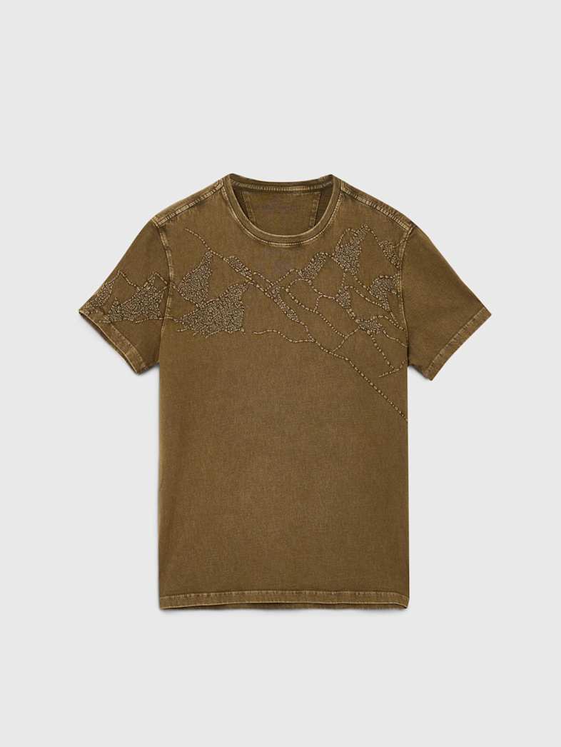 John Varvatos DESERT MOUNTAIN EMBROIDERY TEE Clothing Tops Graphic Tees DESERT MOUNTAIN EMBROIDERY TEE CELEDON