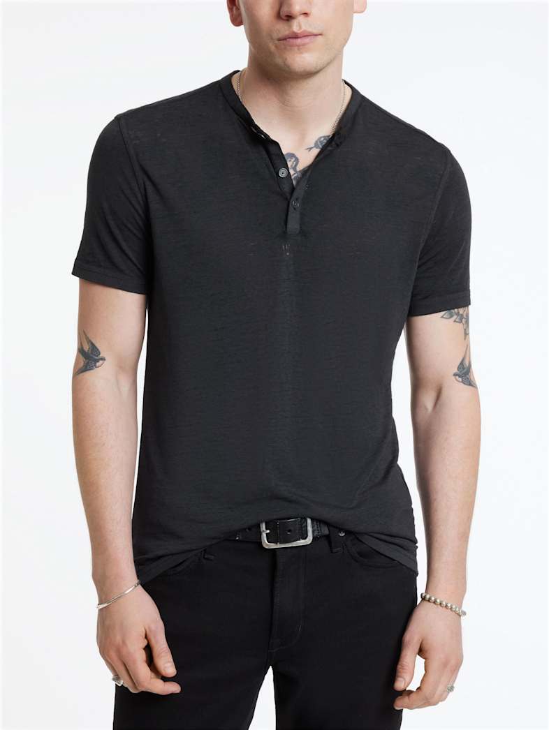 John Varvatos DUKE HENLEY Clothing Featured JV ESSENTIALS DUKE HENLEY BLK CORD