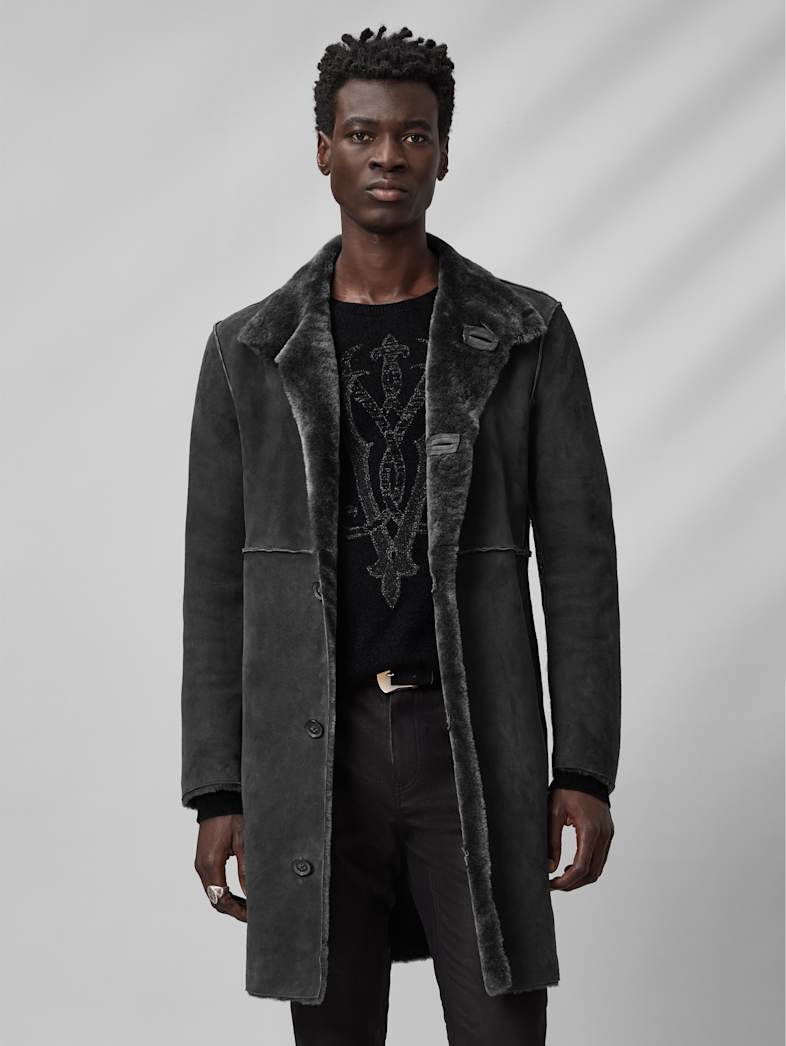 John Varvatos ELLWOOD SHEARLING COAT Leather All Leather Leather Jackets ELLWOOD SHEARLING COAT CHARCOAL