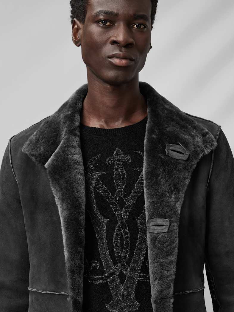 John Varvatos ELLWOOD SHEARLING COAT Leather All Leather Leather Jackets ELLWOOD SHEARLING COAT CHARCOAL