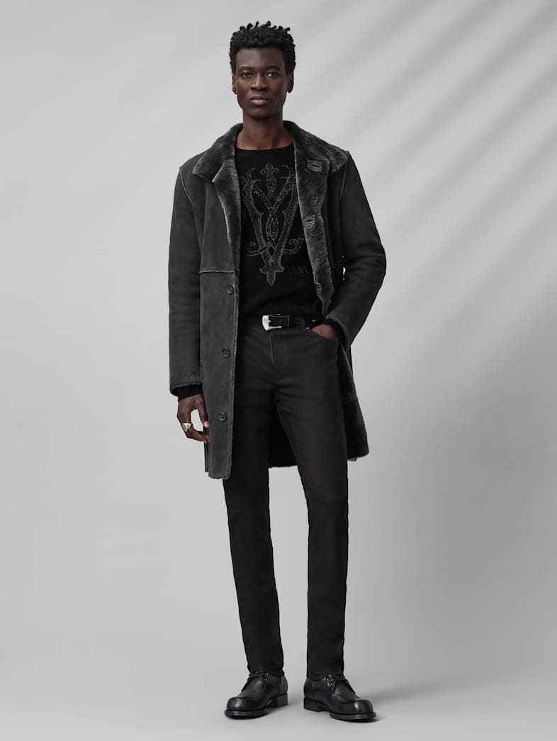 John Varvatos ELLWOOD SHEARLING COAT Leather All Leather Leather Jackets ELLWOOD SHEARLING COAT CHARCOAL