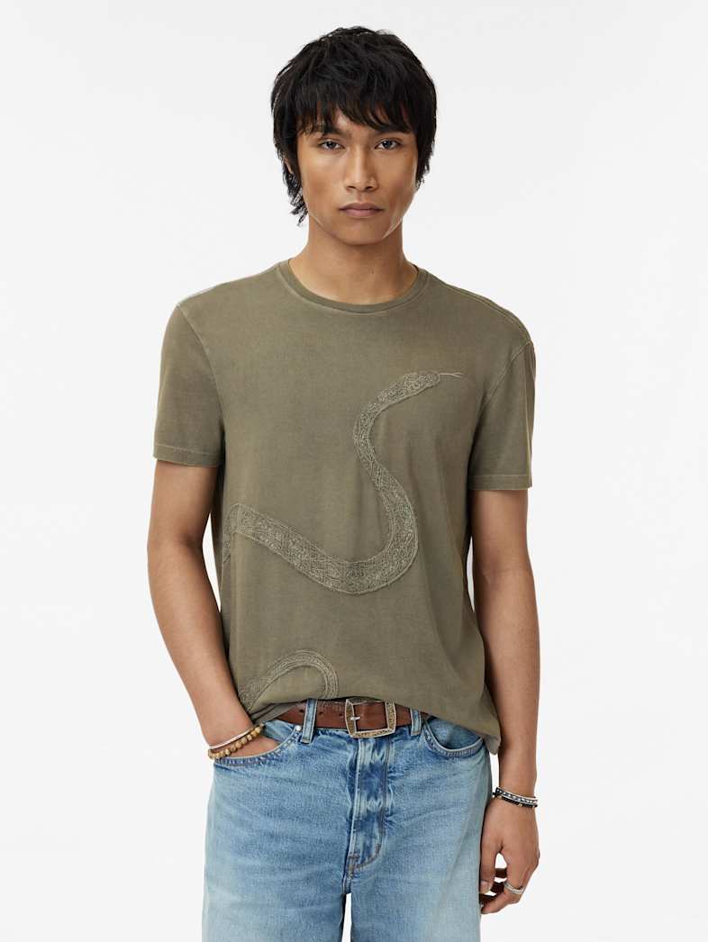 John Varvatos EMBROIDERY SNAKE TEE Clothing Tops Graphic Tees EMBROIDERY SNAKE TEE LICHEN GREEN