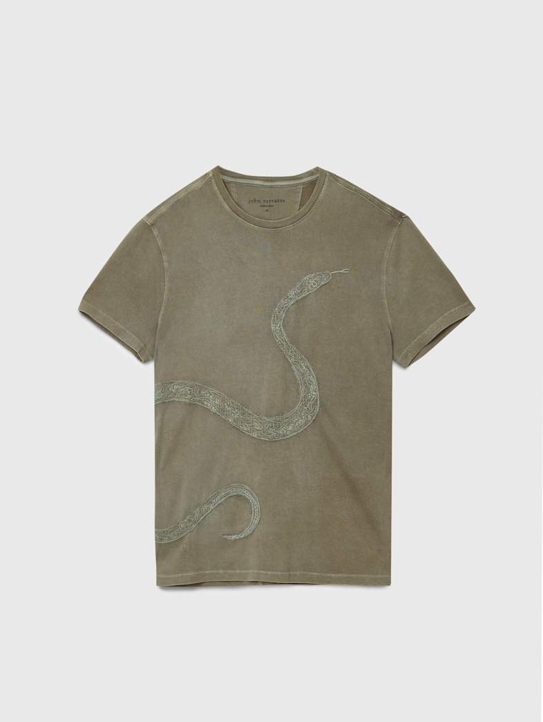 john varvatos EMBROIDERY SNAKE TEE Clothing Tops Graphic Tees EMBROIDERY SNAKE TEE LICHEN GREEN
