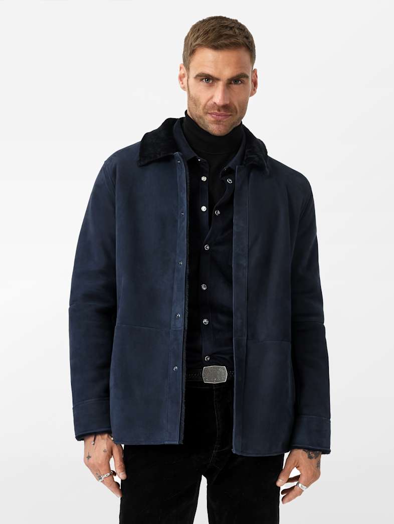 John Varvatos ESSEX SHEARLING JACKET Leather All Leather Leather Jackets ESSEX SHEARLING JACKET NAVY