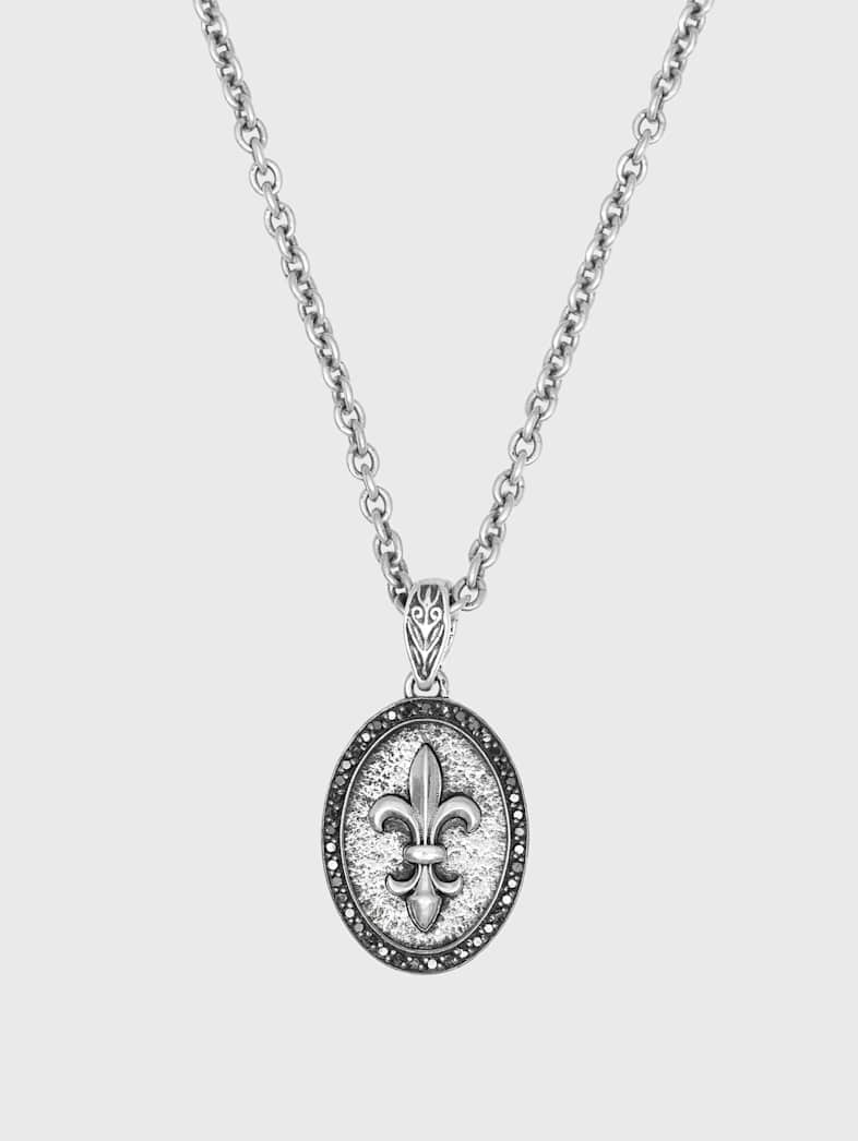 john varvatos FLEUR DE LIS PENDANT NECKLACE WITH BLACK DIAMONDS NO COLOR