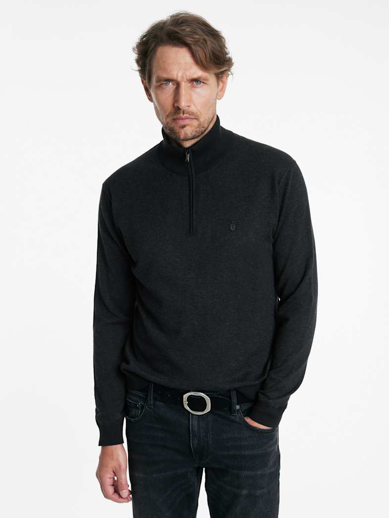 John Varvatos GRAND BIRDEYE HALF ZIP Outlet Outlet Tops GRAND BIRDEYE HALF ZIP BLACK