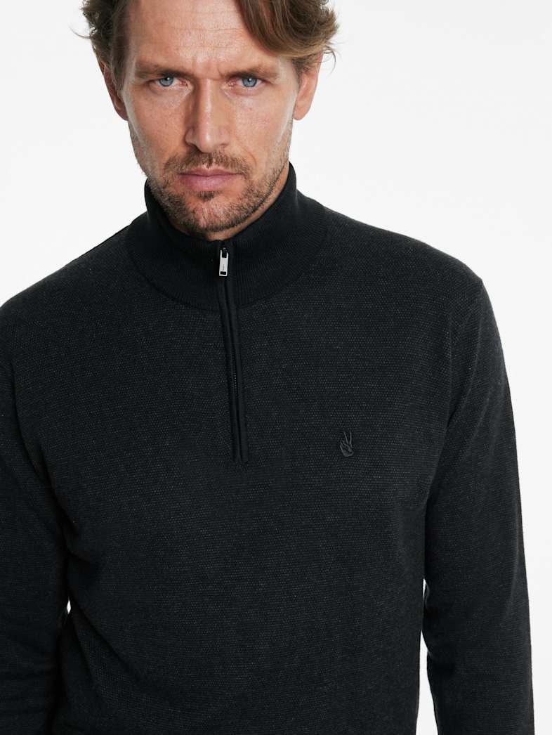 John Varvatos GRAND BIRDEYE HALF ZIP Outlet Outlet Tops GRAND BIRDEYE HALF ZIP BLACK