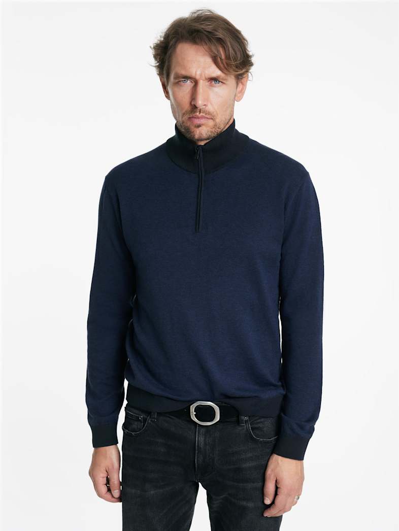 John Varvatos GRAND BIRDEYE HALF ZIP Outlet Outlet Tops GRAND BIRDEYE HALF ZIP NAVY