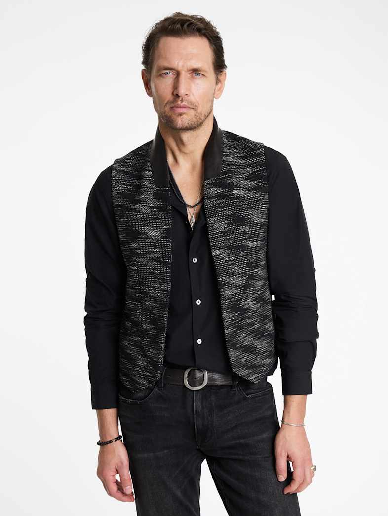 John Varvatos HONE SHAWL COLLAR VEST Outlet Outlet Leather & Outerwear HONE SHAWL COLLAR VEST BLACK/WHITE