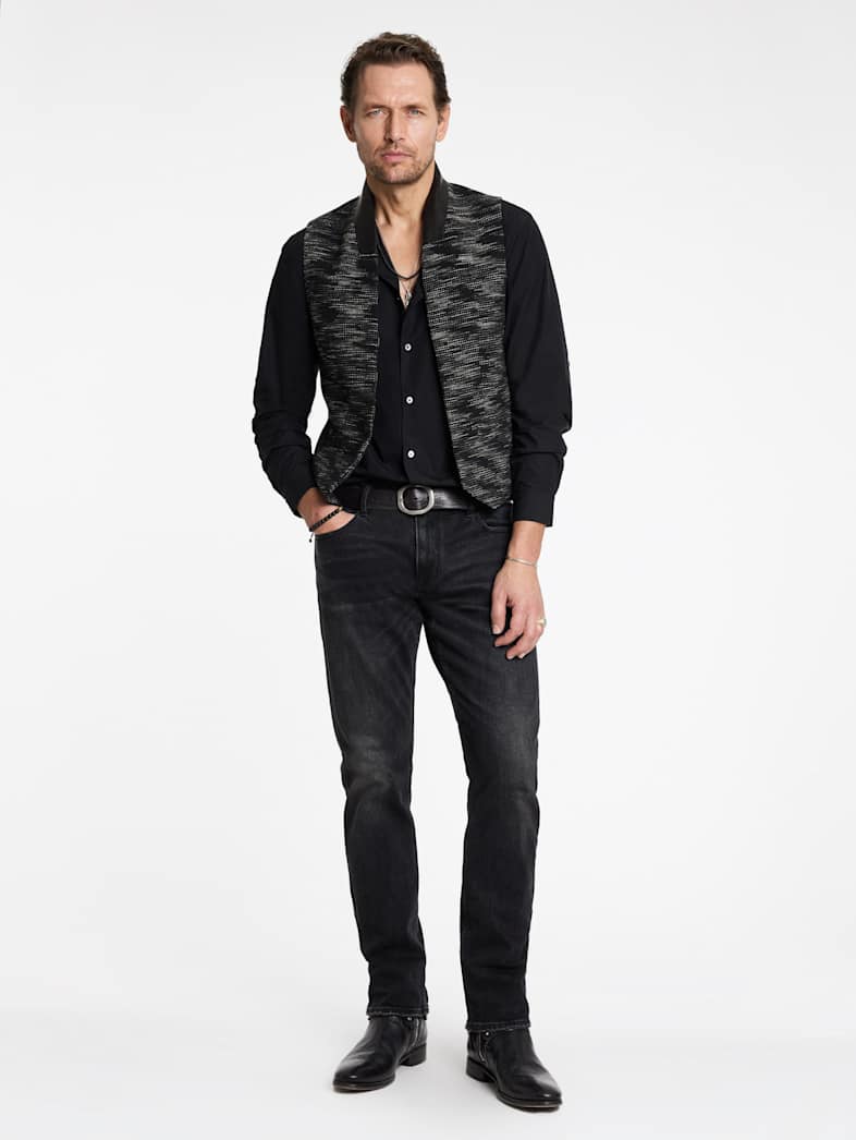 John Varvatos HONE SHAWL COLLAR VEST Outlet Outlet Leather & Outerwear HONE SHAWL COLLAR VEST BLACK/WHITE