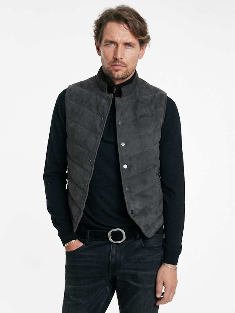 John Varvatos JACKSON VEST Outlet Outlet Leather & Outerwear JACKSON VEST CONCRETE HTR