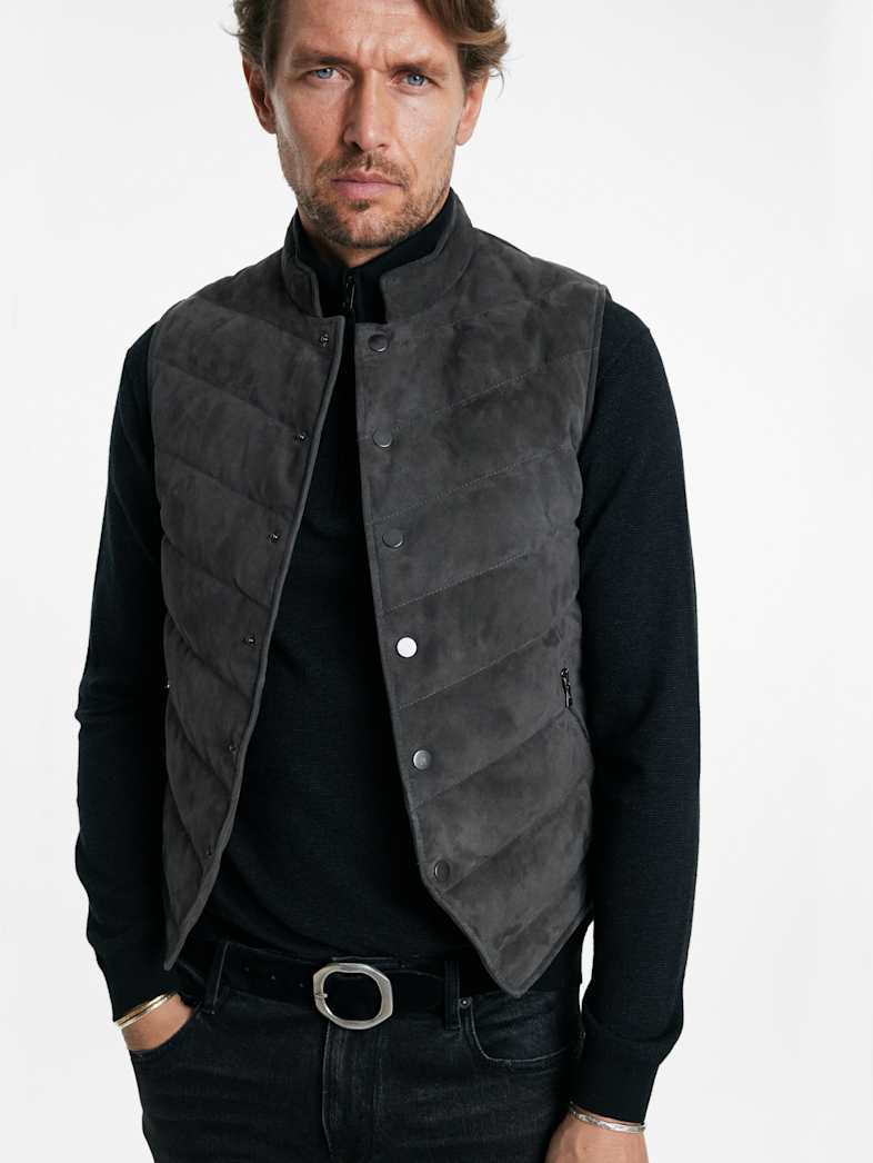 John Varvatos JACKSON VEST Outlet Outlet Leather & Outerwear JACKSON VEST CONCRETE HTR