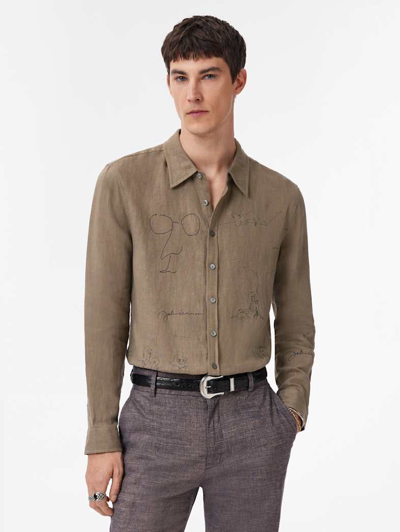 John Varvatos JOHN LENNON BANK STREET ILLUSTRATION SHIRT Clothing Tops Shirts JOHN LENNON BANK STREET ILLUSTRATION SHIRT CELEDON